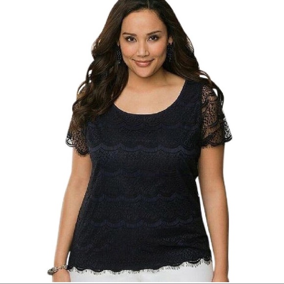 Lane Bryant Tops - Lane Bryant Scalloped Lace Overlay Top